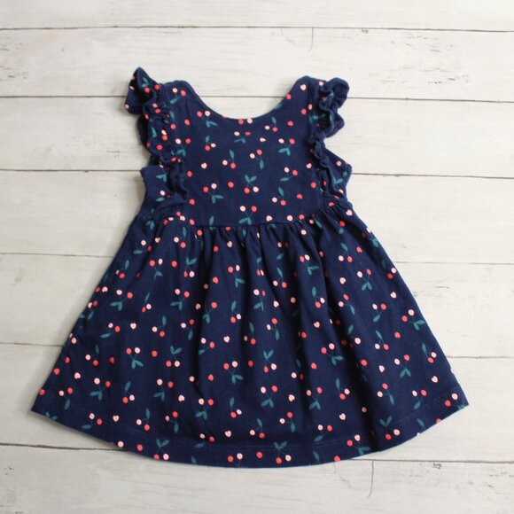 Carter's Baby Girl's Cotton Dress Size 6 Months Navy Blue Red Cherries - Picture 1 of 5